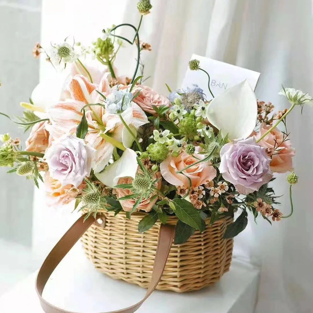 Ръчно цвете кошница семеен саксия ракита кошница с цветя кошница сватбена кошница цветя на едро Изображение 1