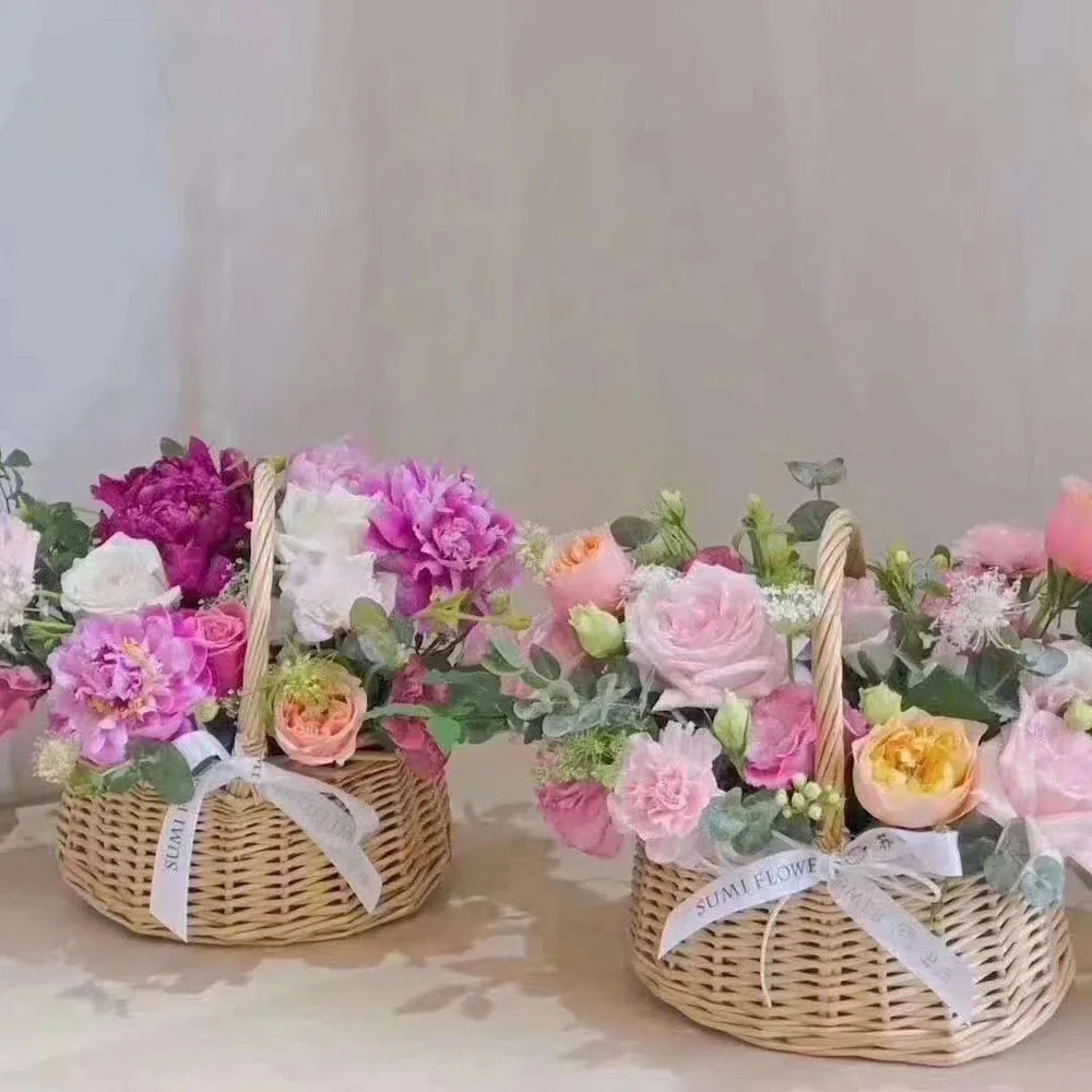 Ръчно цвете кошница семеен саксия ракита кошница с цветя кошница сватбена кошница цветя на едро Изображение 4