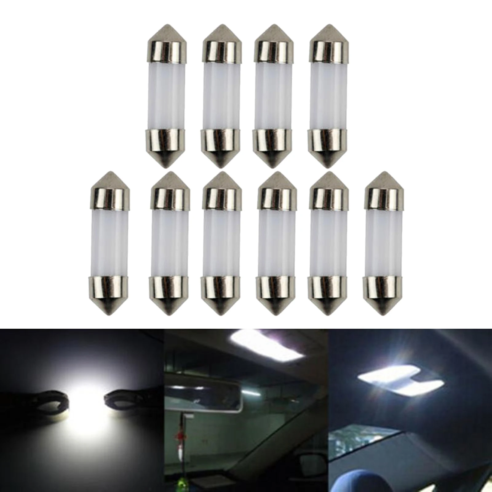10 x Супер Ярки Автоматична led лампа за интериора на колата 41/39/36/31 мм Рамките на 12 Врати Led крушка Бяла Светлина Изображение 1