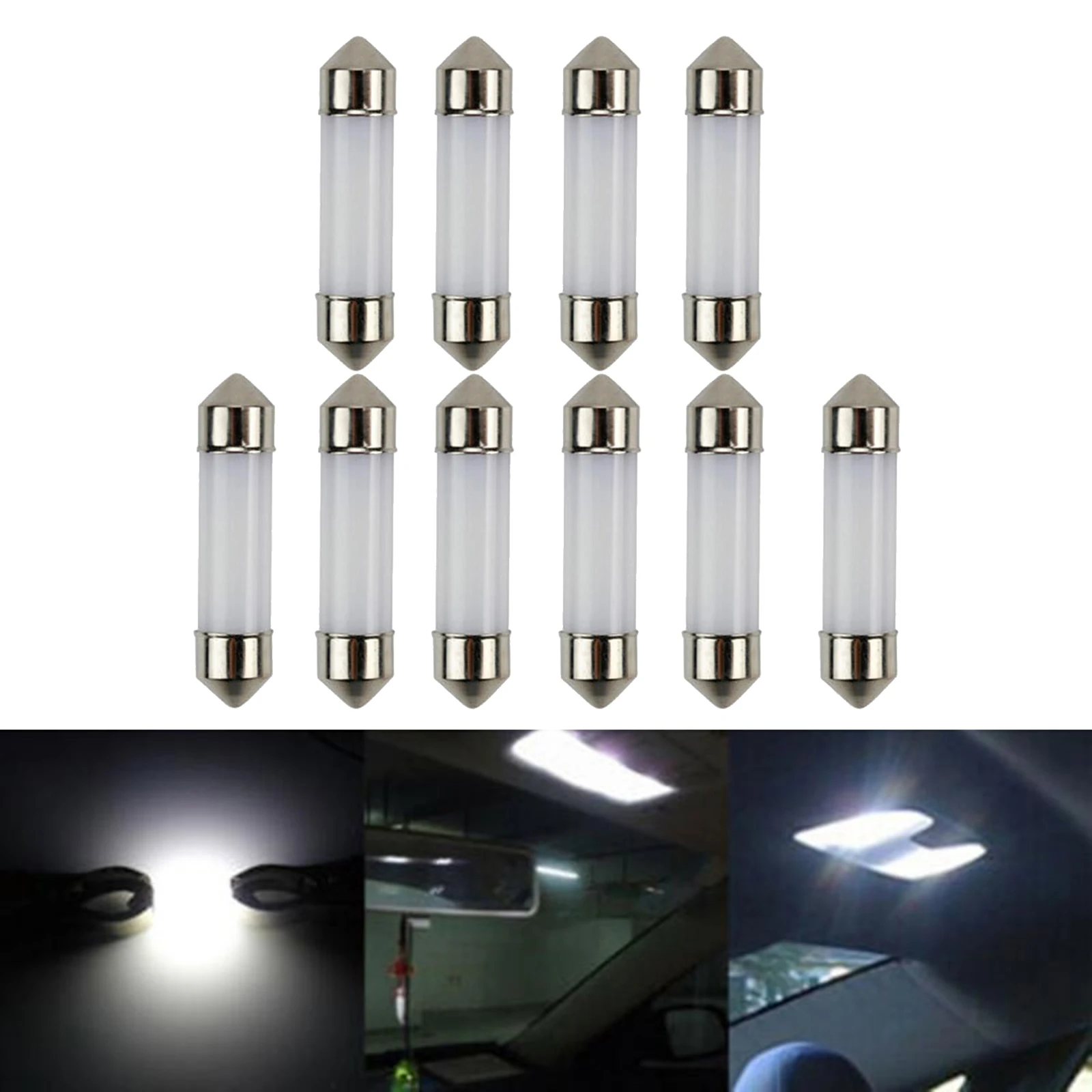 10 x Супер Ярки Автоматична led лампа за интериора на колата 41/39/36/31 мм Рамките на 12 Врати Led крушка Бяла Светлина Изображение 2