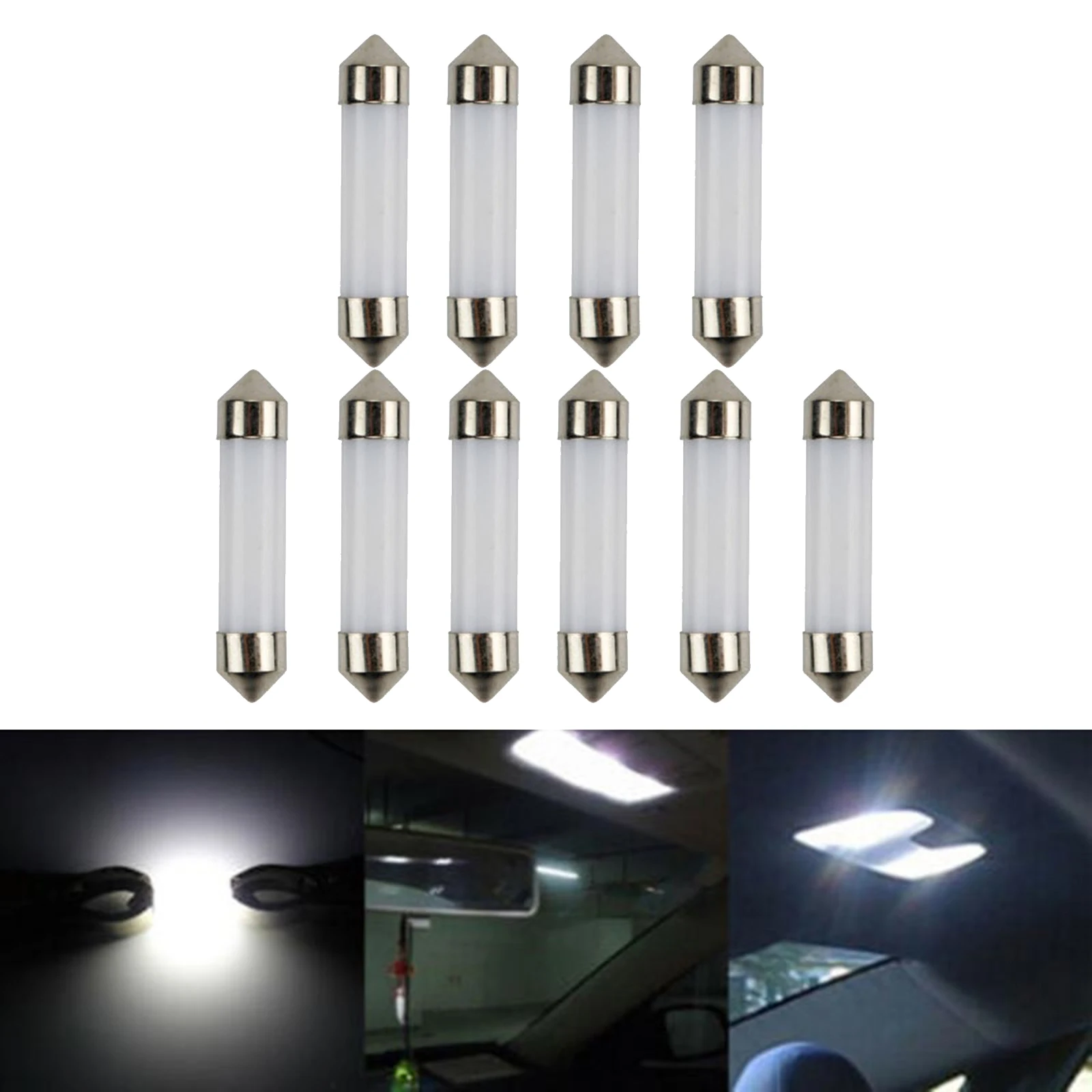 10 x Супер Ярки Автоматична led лампа за интериора на колата 41/39/36/31 мм Рамките на 12 Врати Led крушка Бяла Светлина Изображение 3