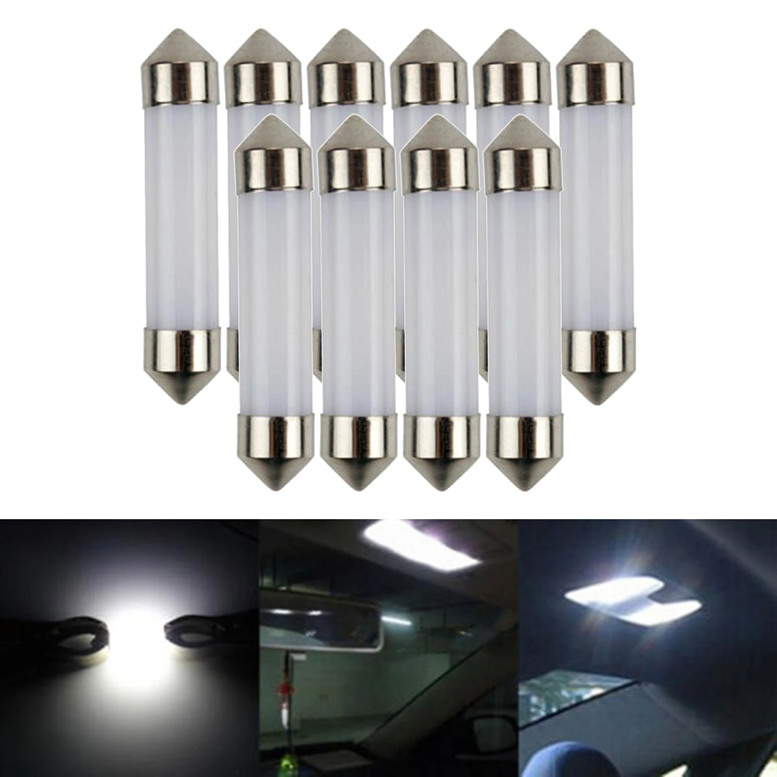 10 x Супер Ярки Автоматична led лампа за интериора на колата 41/39/36/31 мм Рамките на 12 Врати Led крушка Бяла Светлина Изображение 4