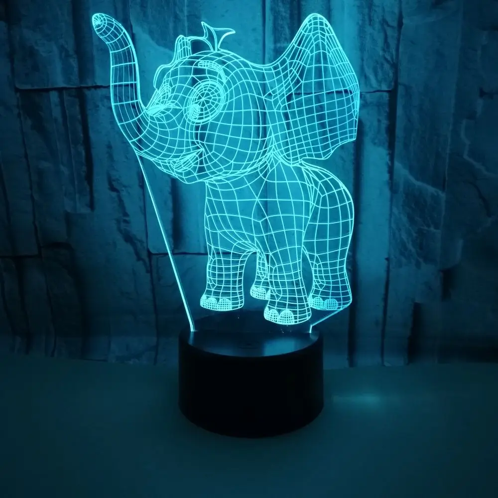 Нощни Светлини Iovely Elephant 3D Led Нощни лампи Подарък За Рожден Ден Новост Led Лампа за домашни Любимци 7 Цветни променящи се Led Сензорни Настолни Лампи Изображение 1