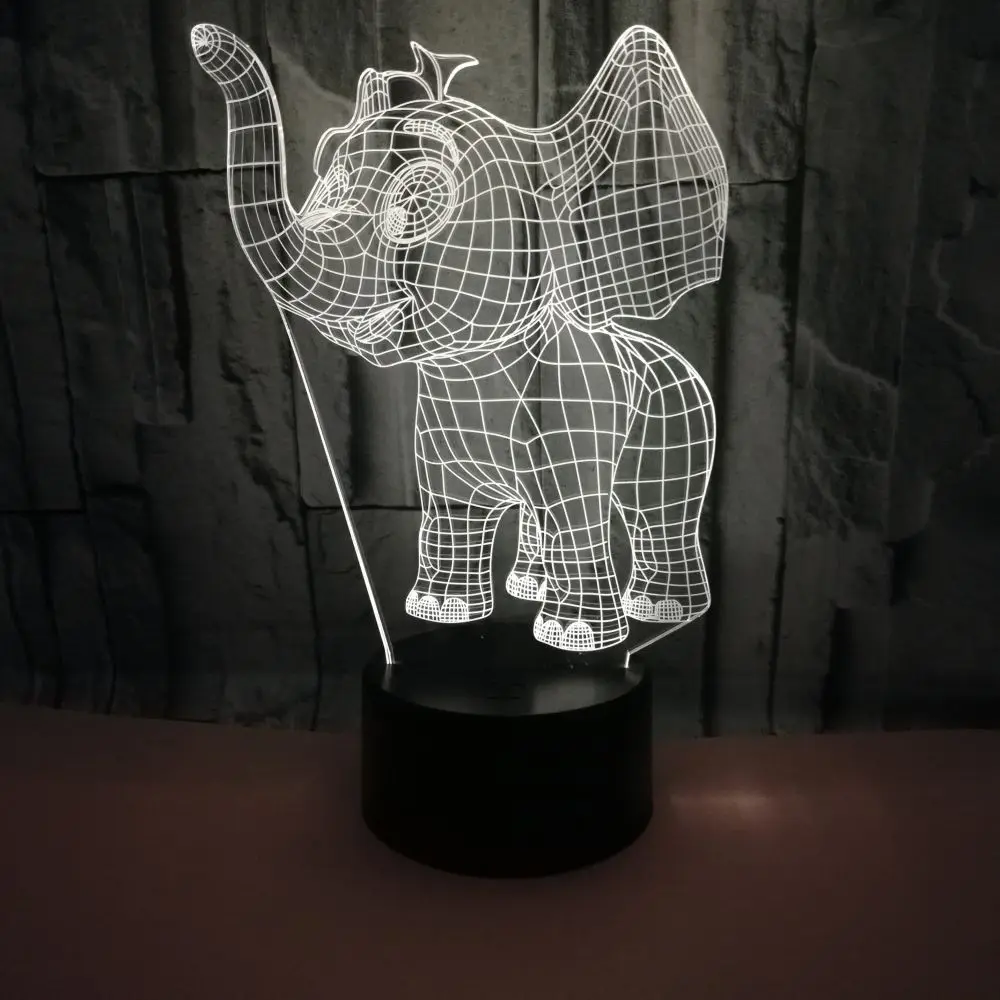 Нощни Светлини Iovely Elephant 3D Led Нощни лампи Подарък За Рожден Ден Новост Led Лампа за домашни Любимци 7 Цветни променящи се Led Сензорни Настолни Лампи Изображение 2