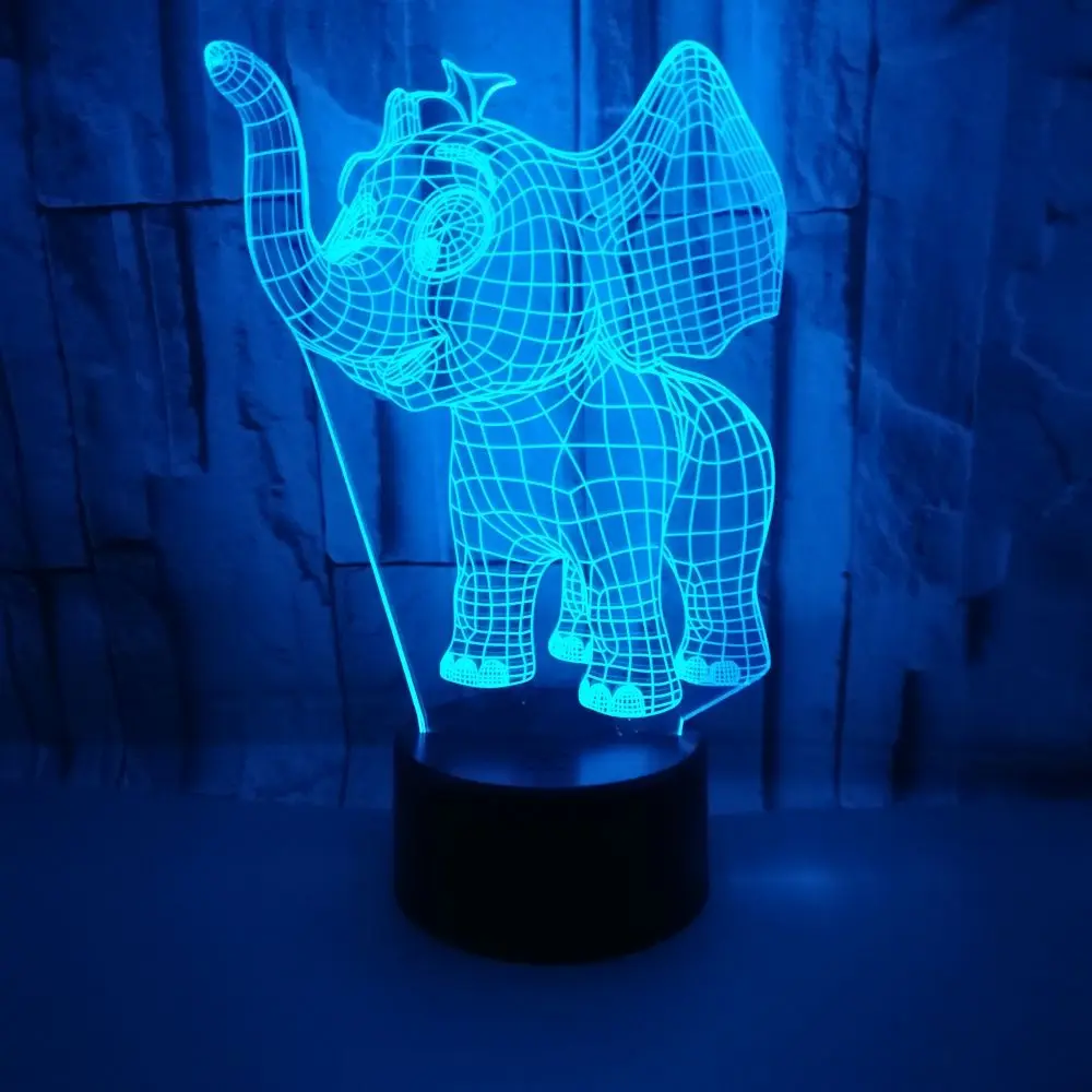Нощни Светлини Iovely Elephant 3D Led Нощни лампи Подарък За Рожден Ден Новост Led Лампа за домашни Любимци 7 Цветни променящи се Led Сензорни Настолни Лампи Изображение 3
