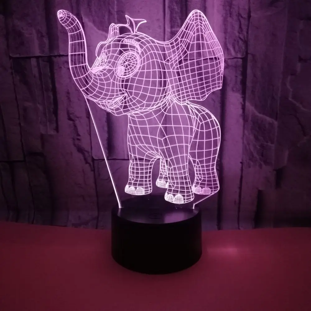 Нощни Светлини Iovely Elephant 3D Led Нощни лампи Подарък За Рожден Ден Новост Led Лампа за домашни Любимци 7 Цветни променящи се Led Сензорни Настолни Лампи Изображение 5