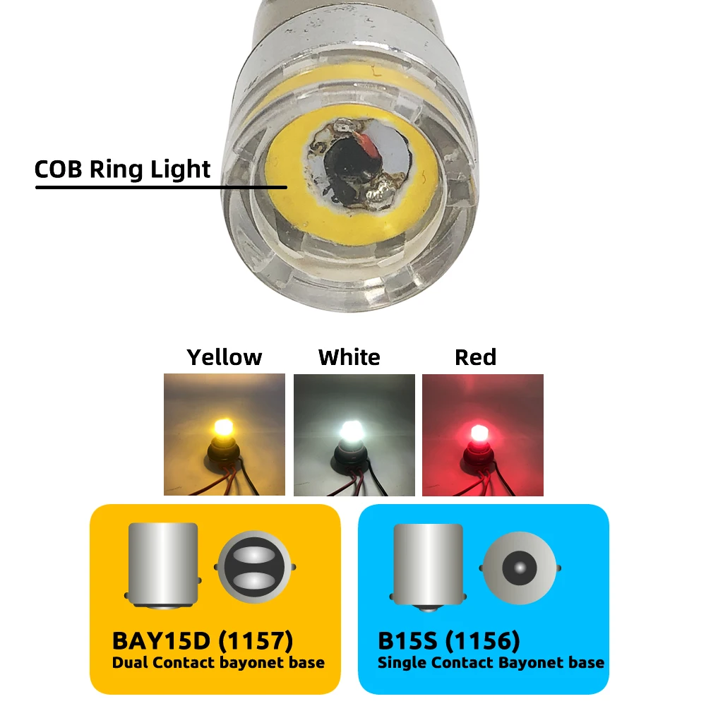 2x1156 1157 Пръстен Cob LED S25 BAY15D BA15S Бяло Червено Жълто Задна Спирачка Паркинг Истински Обратната Резервен Сингал Светлина на лампата Изображение 3