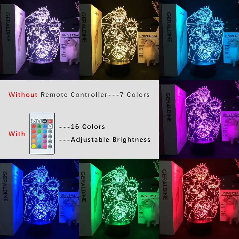 Джиу-джицу Кайсен Годзе Сатору Аниме Група 3D лека нощ за Украса Спални Сладък Манга Подарък за Рожден Ден на Нова Година Led RGB Лампа Изображение 4