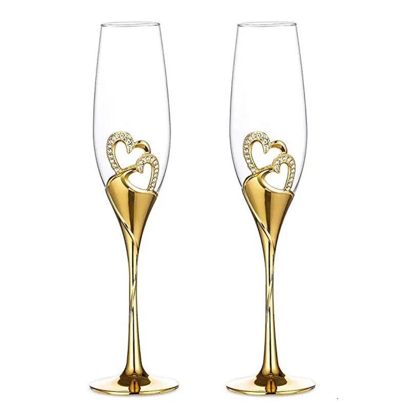 Сватбена Кристална Чаша за Шампанско от 2 теми, Комплект Чаши за Вино на Флейта, на Чаша за Вино за Сватбен Подарък, Чаши за Шампанско, Златни Чаши за Шампанско, 201-300 МЛ Изображение 0