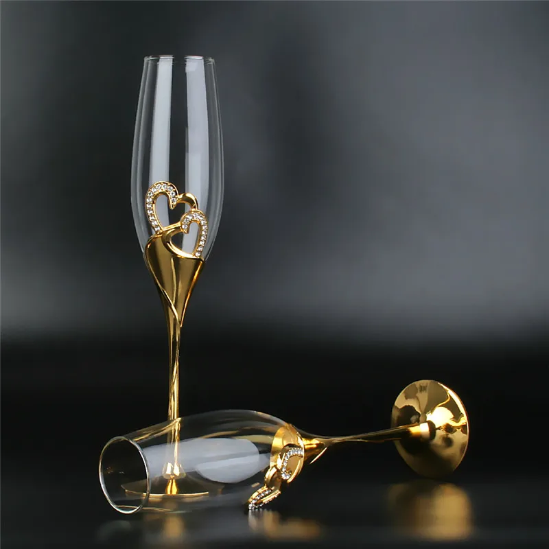 Сватбена Кристална Чаша за Шампанско от 2 теми, Комплект Чаши за Вино на Флейта, на Чаша за Вино за Сватбен Подарък, Чаши за Шампанско, Златни Чаши за Шампанско, 201-300 МЛ Изображение 4