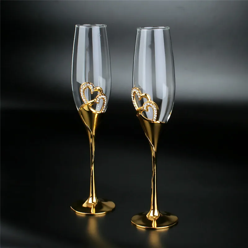 Сватбена Кристална Чаша за Шампанско от 2 теми, Комплект Чаши за Вино на Флейта, на Чаша за Вино за Сватбен Подарък, Чаши за Шампанско, Златни Чаши за Шампанско, 201-300 МЛ Изображение 5