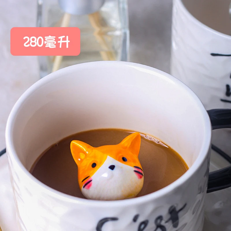 280 мл сладък котка керамични чаши 3D creative кафеена чаша забавно чашата за кафе с блюдцем Корейски стил котка чаша за мляко Л. в пакет Изображение 4