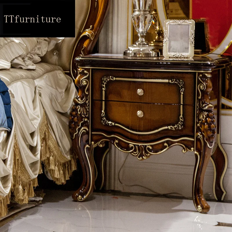 модерна европейска италианска легло от масивно дърво Модни Резбовани луксозна френска мебели за спалня king size jxj42 Изображение 5