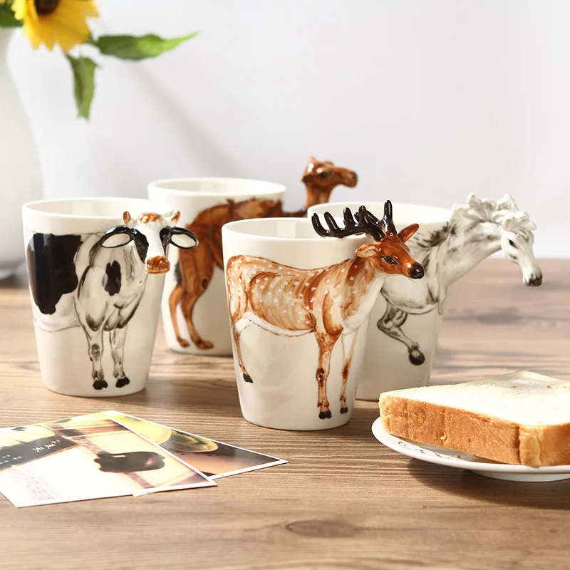 Безплатна доставка, Първата стереоскопическая 3D ръчно рисувани керамични чаши за домашни любимци, крави, чаши, чаши, мляко. Изображение 3