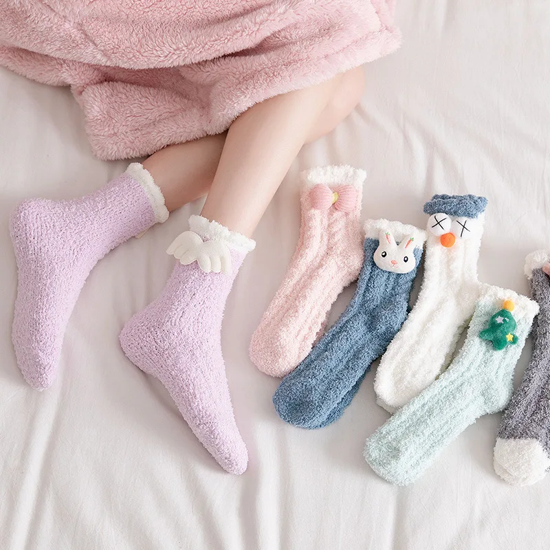 Чорапи от коралов руно, дамски чорапи до средата на бедрото, плюс Кадифе Сгъстено Есенно-зимни Топли Дълги Дамски Чорапи, Чорапи за сън Изображение 0