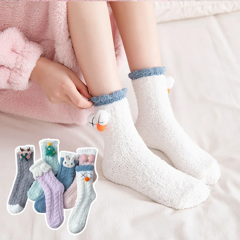 Чорапи от коралов руно, дамски чорапи до средата на бедрото, плюс Кадифе Сгъстено Есенно-зимни Топли Дълги Дамски Чорапи, Чорапи за сън Изображение 1