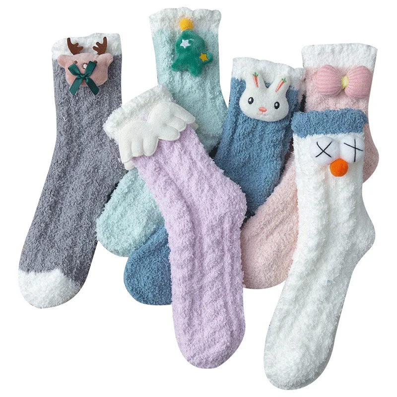 Чорапи от коралов руно, дамски чорапи до средата на бедрото, плюс Кадифе Сгъстено Есенно-зимни Топли Дълги Дамски Чорапи, Чорапи за сън Изображение 3