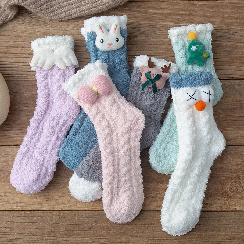 Чорапи от коралов руно, дамски чорапи до средата на бедрото, плюс Кадифе Сгъстено Есенно-зимни Топли Дълги Дамски Чорапи, Чорапи за сън Изображение 5