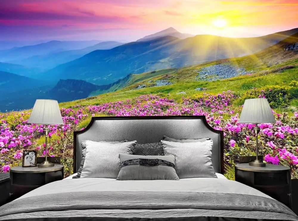 тухла тапети 3d настройка на хола спални Пейзаж цвете морето на фона на стената Изображение 2