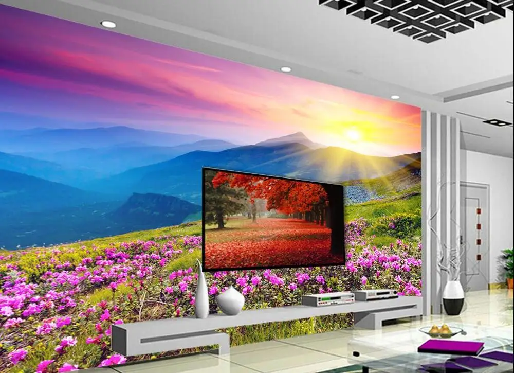 тухла тапети 3d настройка на хола спални Пейзаж цвете морето на фона на стената Изображение 3