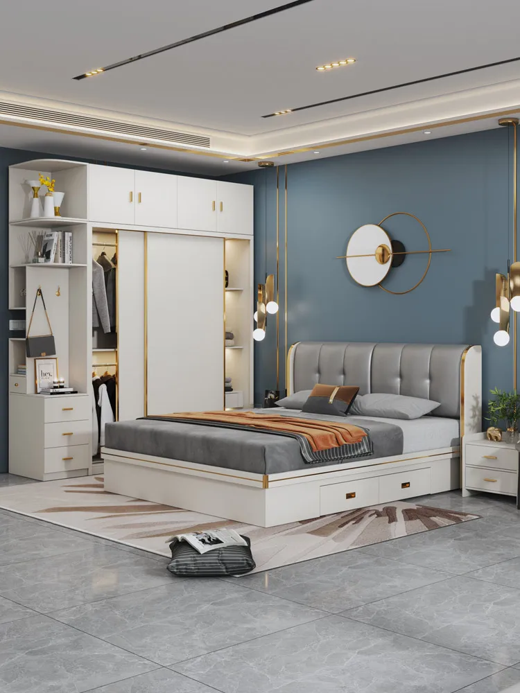 Модерен минималистичен спалня домашен кабинет разтегателна вратата общото комбинация от бяла луксозна дървена стая Изображение 0