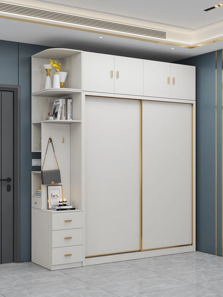 Модерен минималистичен спалня домашен кабинет разтегателна вратата общото комбинация от бяла луксозна дървена стая Изображение 1