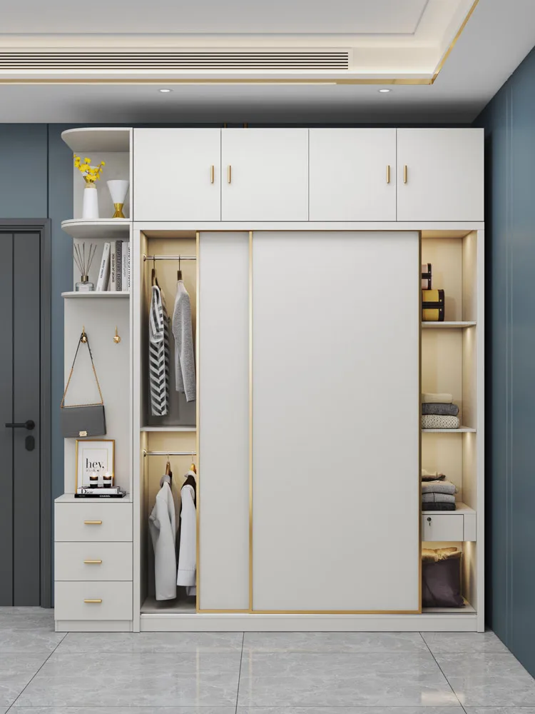 Модерен минималистичен спалня домашен кабинет разтегателна вратата общото комбинация от бяла луксозна дървена стая Изображение 2