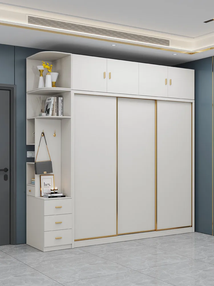 Модерен минималистичен спалня домашен кабинет разтегателна вратата общото комбинация от бяла луксозна дървена стая Изображение 3