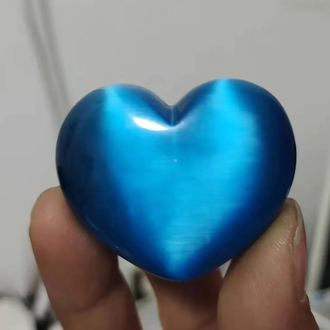Красив син кристал във формата на сърце с кошачьим око, лечебен камък, подаръци, украсени с естествени камъни и минерали Изображение 3