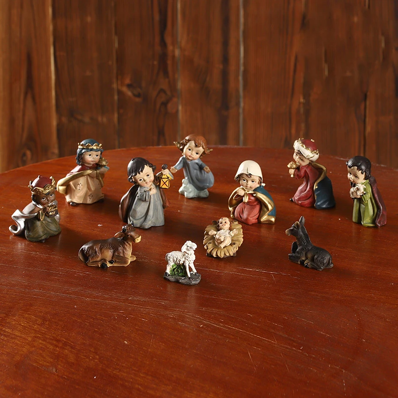 украса на масата на Коледа карикатура скъпа версия на ясла набор от бижута рождество сцени религиозни подаръци бижута от смола фигурка Изображение 4