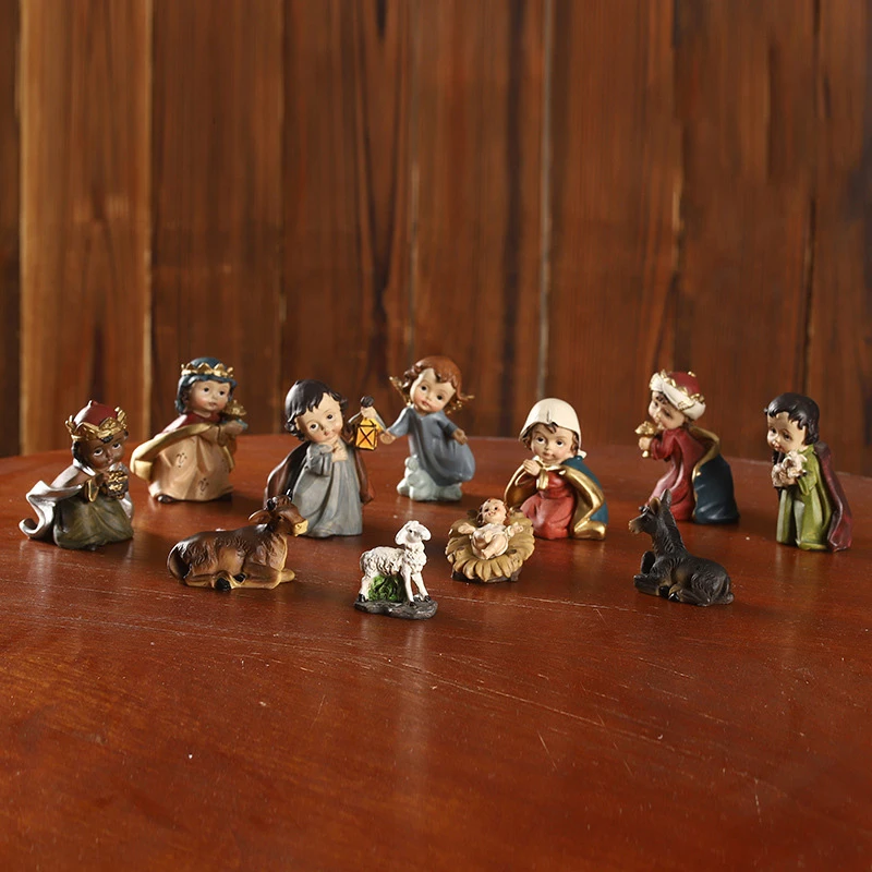 украса на масата на Коледа карикатура скъпа версия на ясла набор от бижута рождество сцени религиозни подаръци бижута от смола фигурка Изображение 5