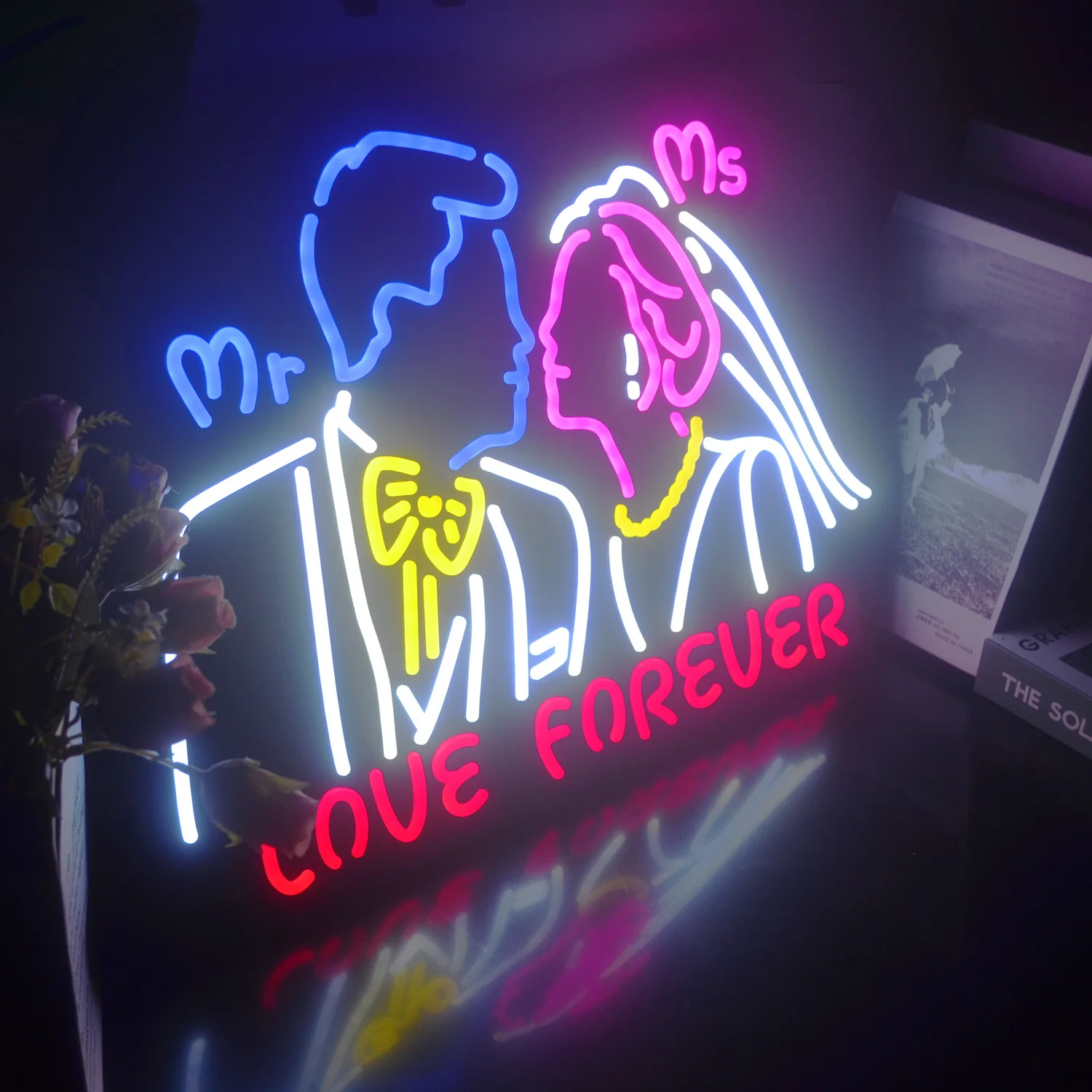 Неонови светлини Love Forever ултра тънък дизайн Mr & Ms Омъжи LED неонова реклама, подходящи за украса на дома или офиса, заведението, почивка Изображение 1
