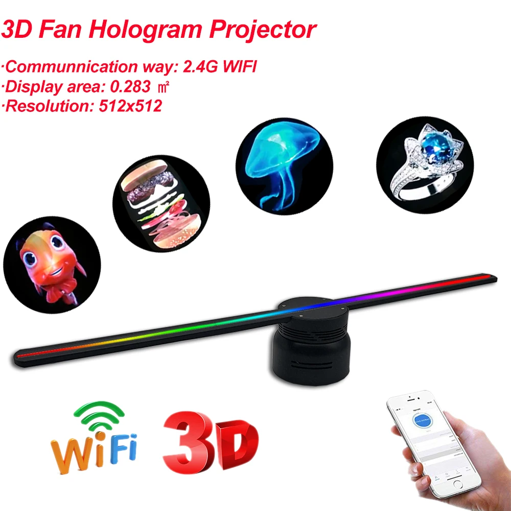 Компютър Wifi 3D Холограма проектор Рекламен Дисплей LED Холографски вентилатор с Невъоръжено Око Фен светлина 3D Рекламен Лого DJ Светлини Изображение 0