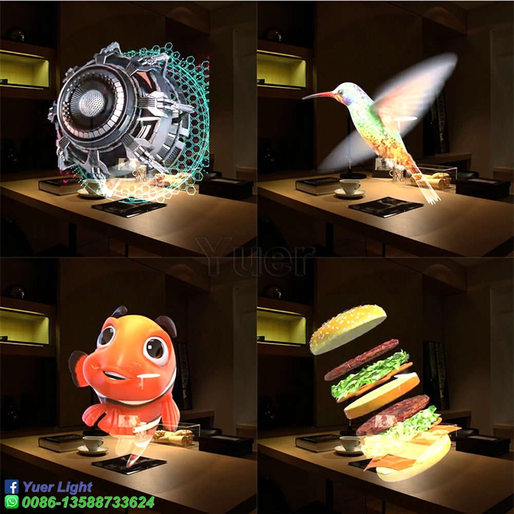 Компютър Wifi 3D Холограма проектор Рекламен Дисплей LED Холографски вентилатор с Невъоръжено Око Фен светлина 3D Рекламен Лого DJ Светлини Изображение 5