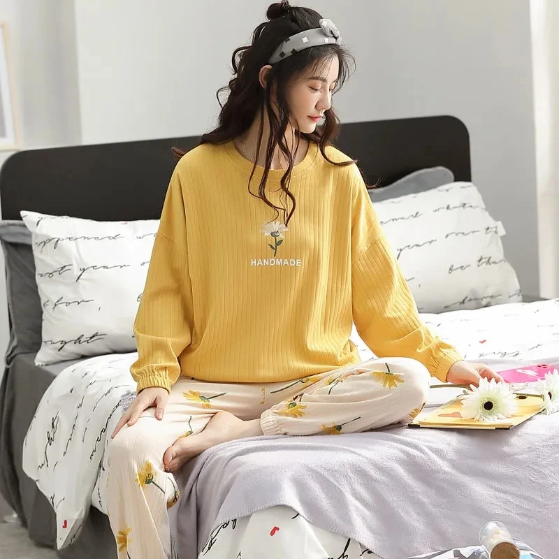 4911-36 Пролетно-есенен дамски пижами от чист памук, с дълги ръкави корея, мила и хубава зимна ежедневни памучен свободна домашно облекло Изображение 3