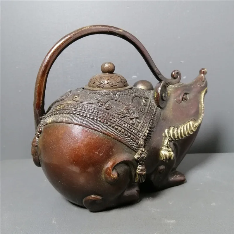 Началото на колекция от старинни медни мишката украса за винен саксията чайник фън шуй декорация на дома Изображение 3