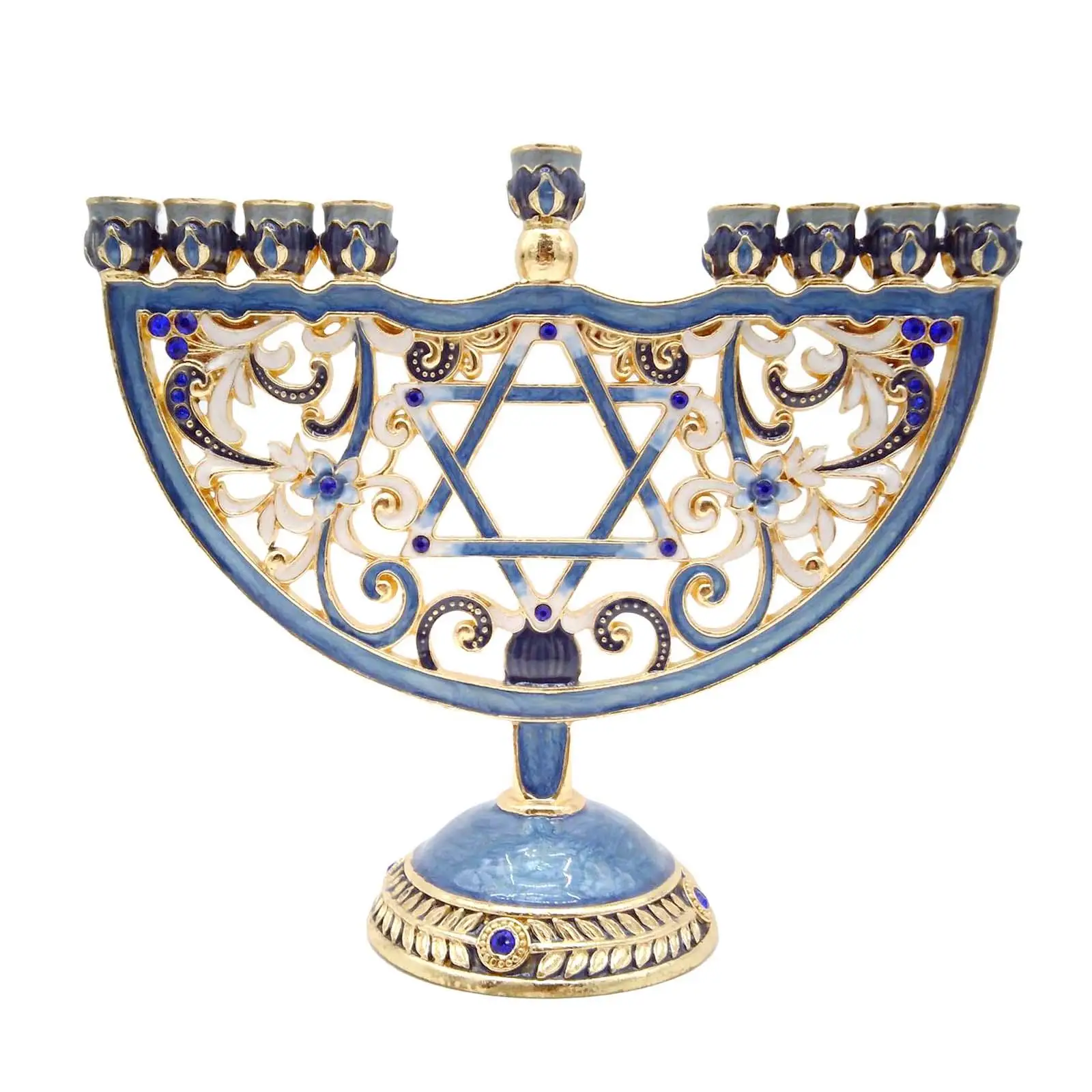 Ханукальная Эмалевая Менора Височина 6,5 инча Еврейски Свещници, Коледни Изделия Изображение 0