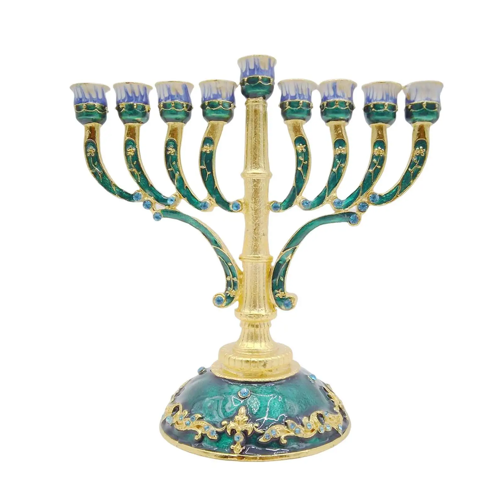 Ханукальная Эмалевая Менора Височина 6,5 инча Еврейски Свещници, Коледни Изделия Изображение 1