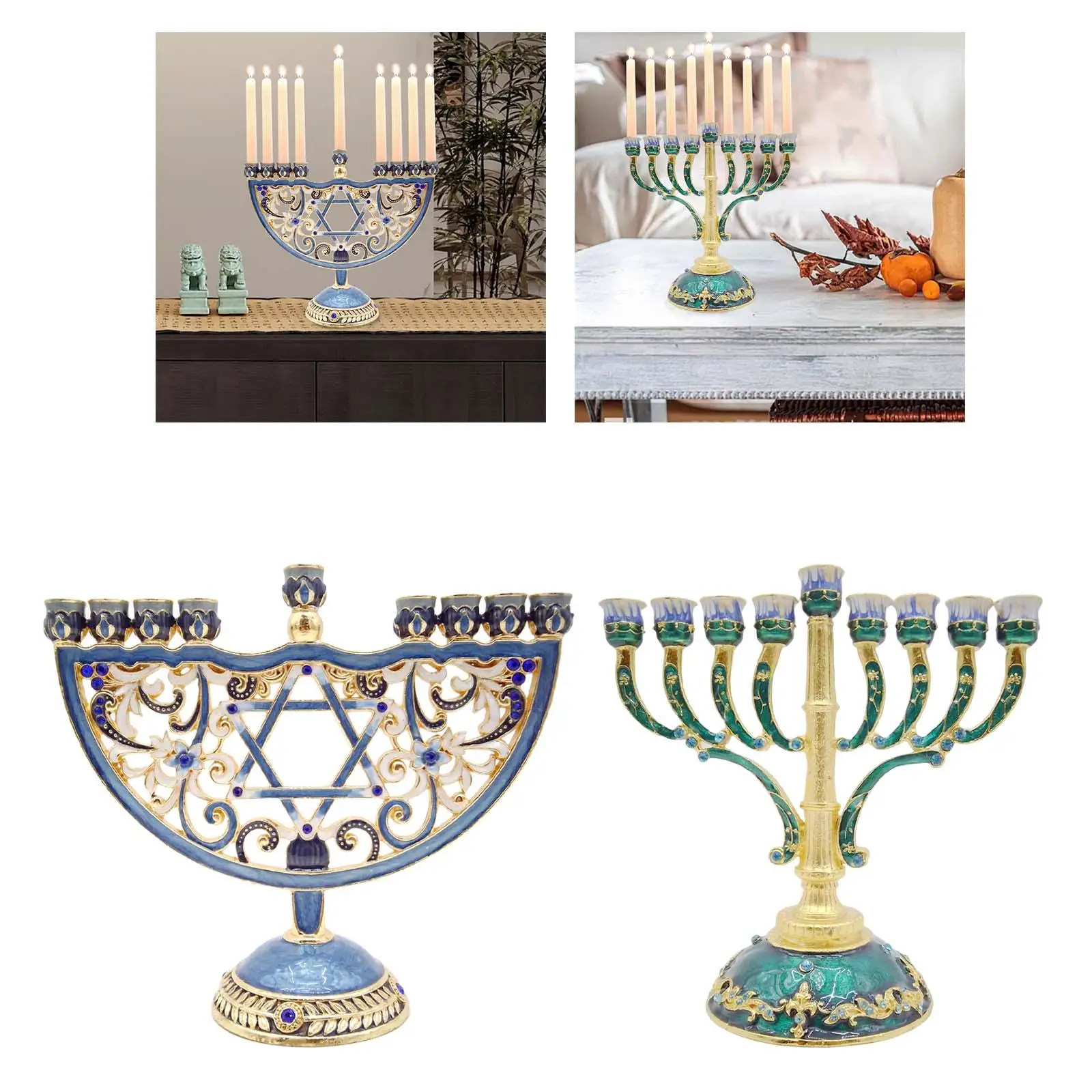 Ханукальная Эмалевая Менора Височина 6,5 инча Еврейски Свещници, Коледни Изделия Изображение 3