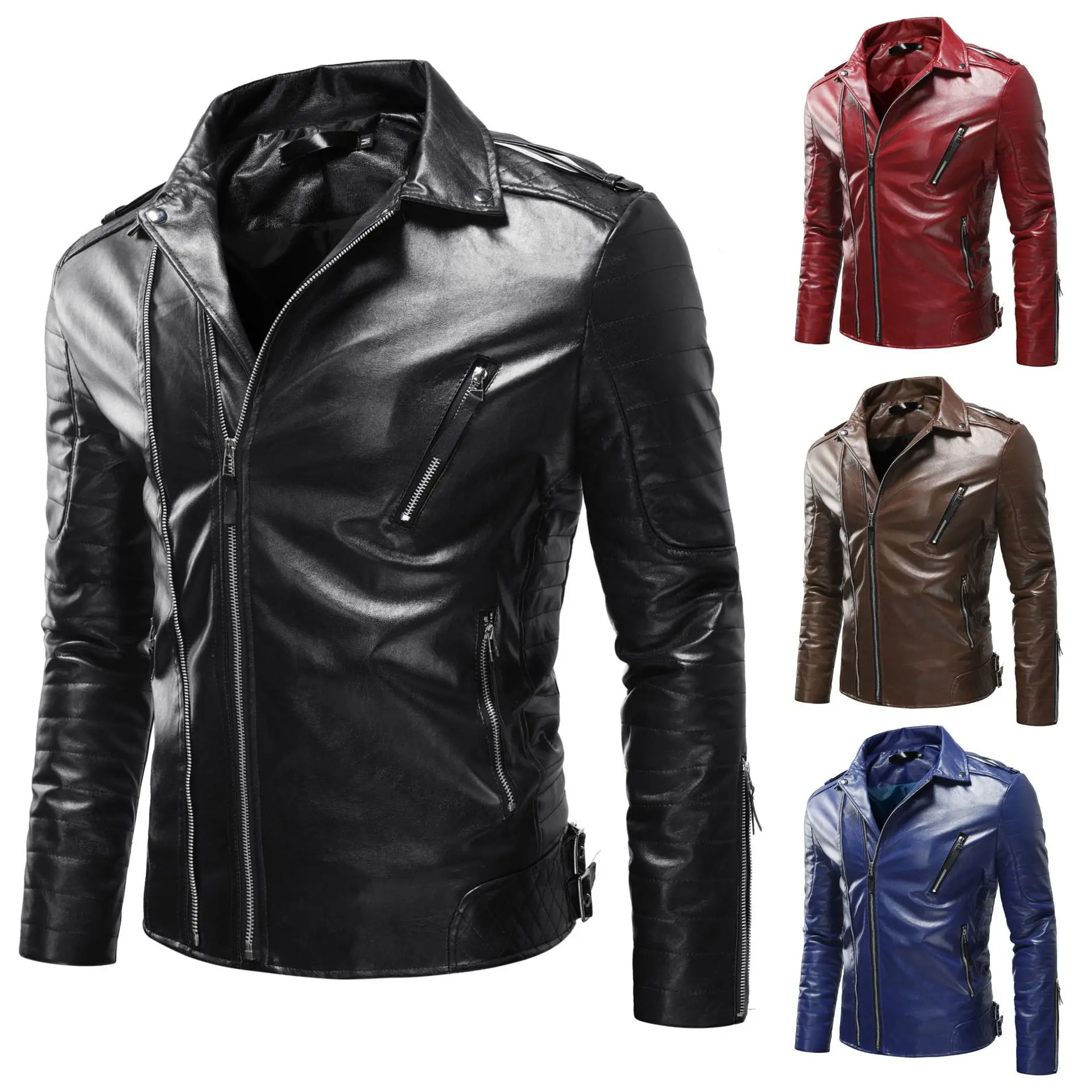 Мъжко модно палто, Ветрозащитная мотоциклетът кожено яке от пресована памук, 2023 на Новата европейска и американска Кожено яке Изображение 0