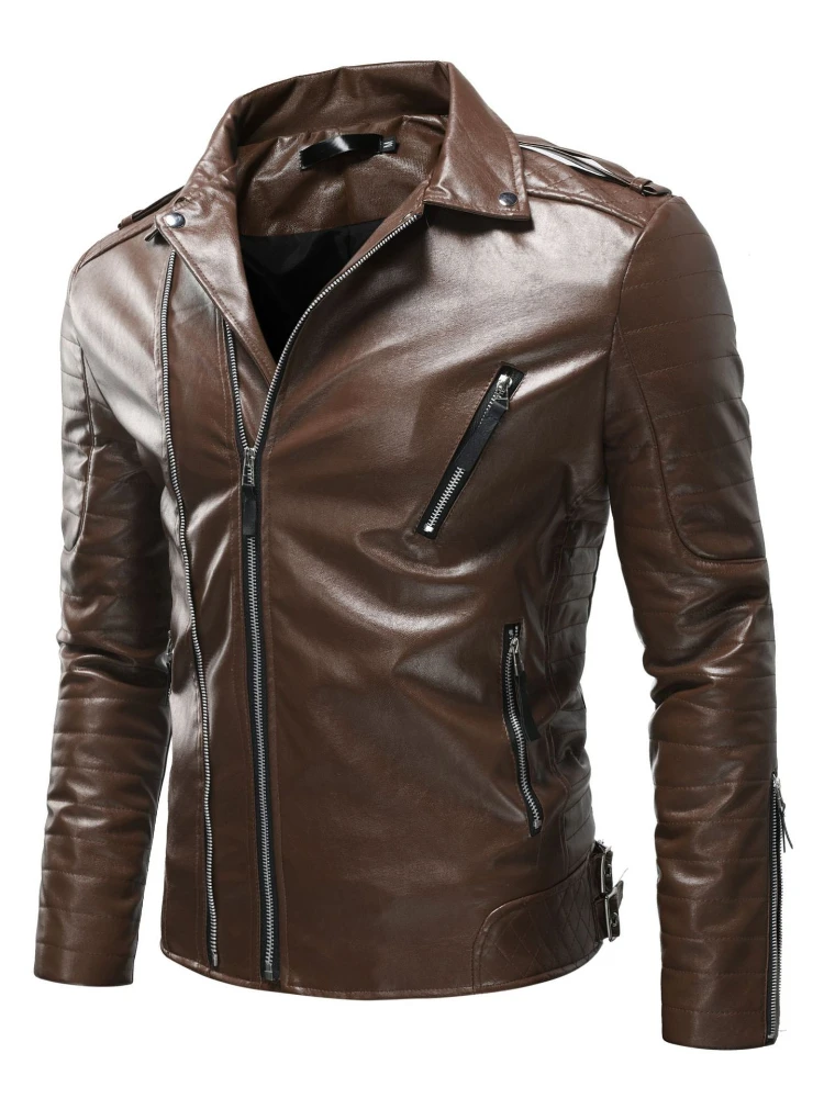 Мъжко модно палто, Ветрозащитная мотоциклетът кожено яке от пресована памук, 2023 на Новата европейска и американска Кожено яке Изображение 3