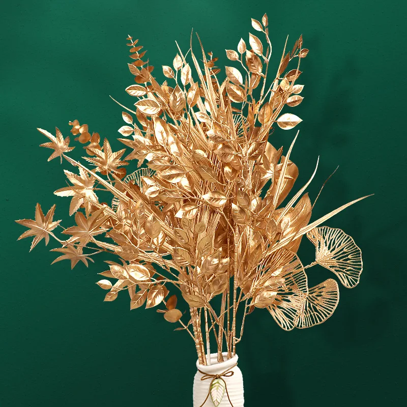 Златна сватба моделиране с цветен букет лист костенурка лист пиано коприна бамбук фен лист паричен лист бамбуков лист украса Изображение 0