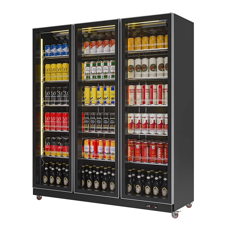 Светъл луксозен търговски, 3 врати, черен на цвят, с черен цвят се охлажда хладилник напитка хладилник бира Изображение 0