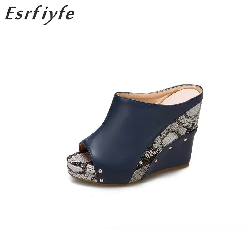 ESRFIYFE/Новост 2021 г.; Летни Джапанки на платформа и танкетке с отворени пръсти; Дамски Модни дамски обувки на Висок ток от змийска кожа с отворена Изображение 0