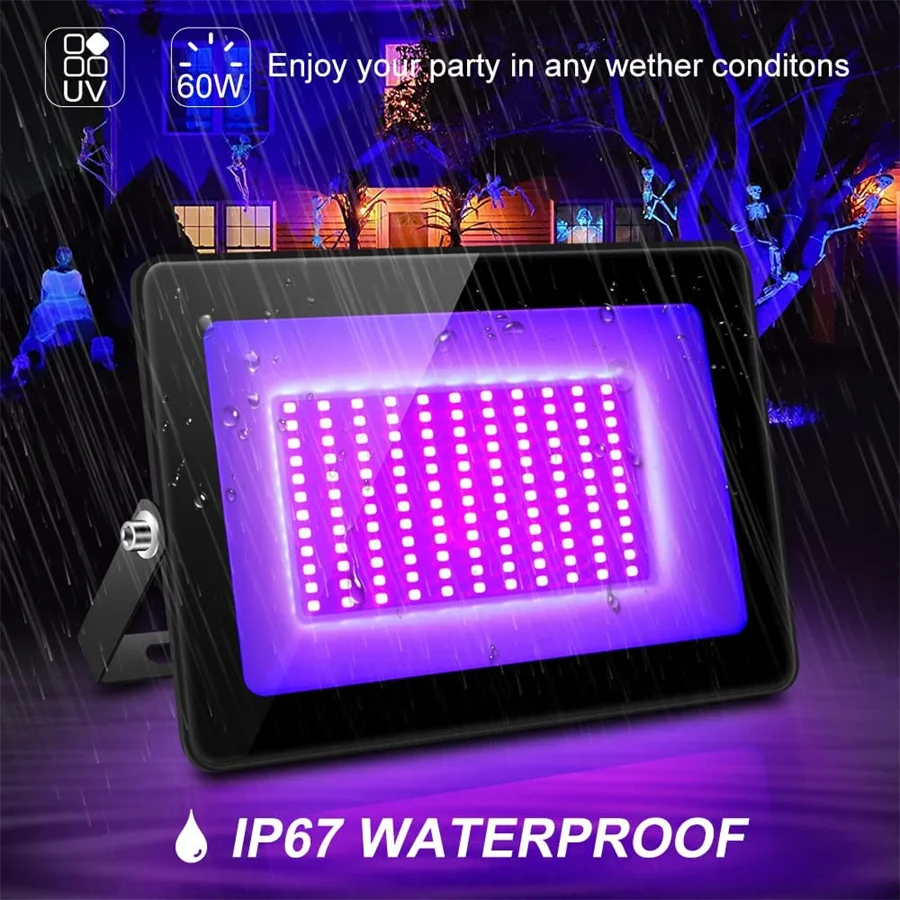 100 W/200 Watt Led Черна Светлина IP66 Водоустойчив Прожектор Външен Blacklight Танц Светещи В Тъмното Вечер С Лилаво Гласове Лампа Изображение 2