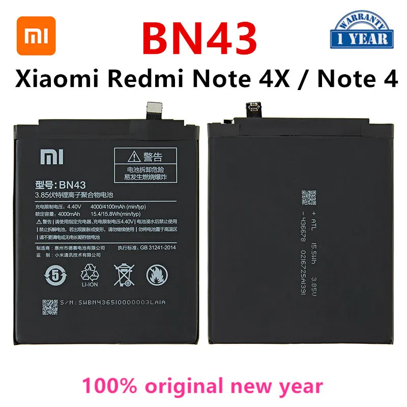 100% Оригинална Батерия BN43 4000 ма За Xiaomi Redmi Note 4X/Note 4 Global Snapdragon 625 висок Клас Батерия BN43 Изображение 0