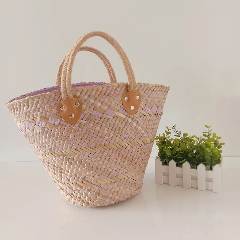 Кос тъкани сламена чанта ретро-ръчно изработени водна трева, слама ръчна чанта кошница сламена кошница пазарска чанта Изображение 4