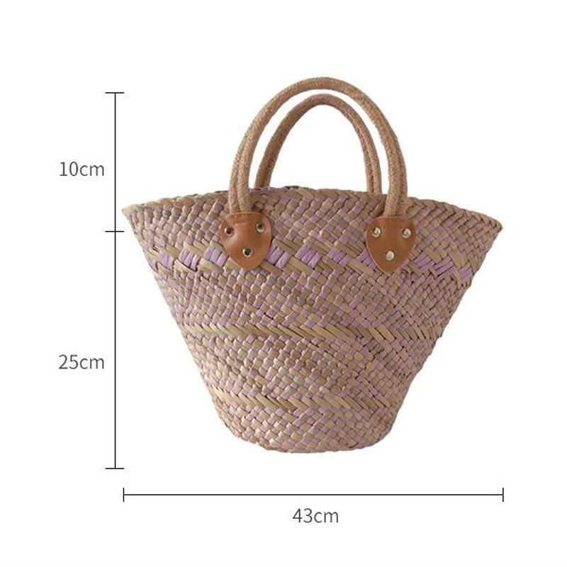Кос тъкани сламена чанта ретро-ръчно изработени водна трева, слама ръчна чанта кошница сламена кошница пазарска чанта Изображение 5