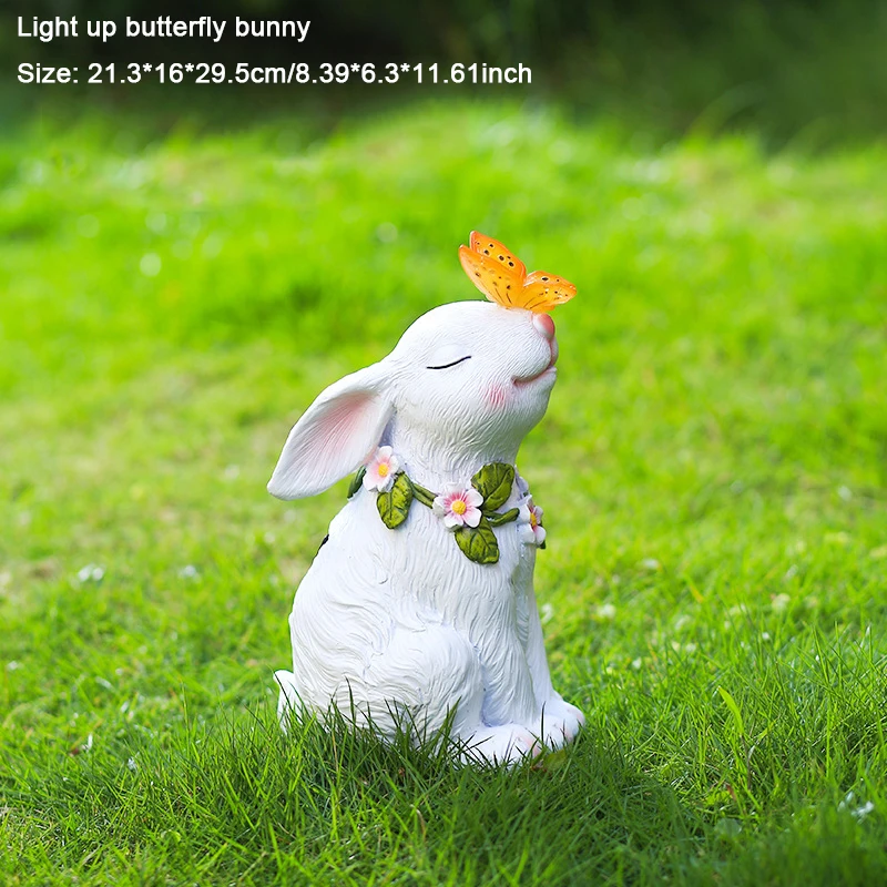 Пасторальный стил слънчева лампа карикатура заек пеперуда за декорация градина открит двор творчески смола украса украса Изображение 5