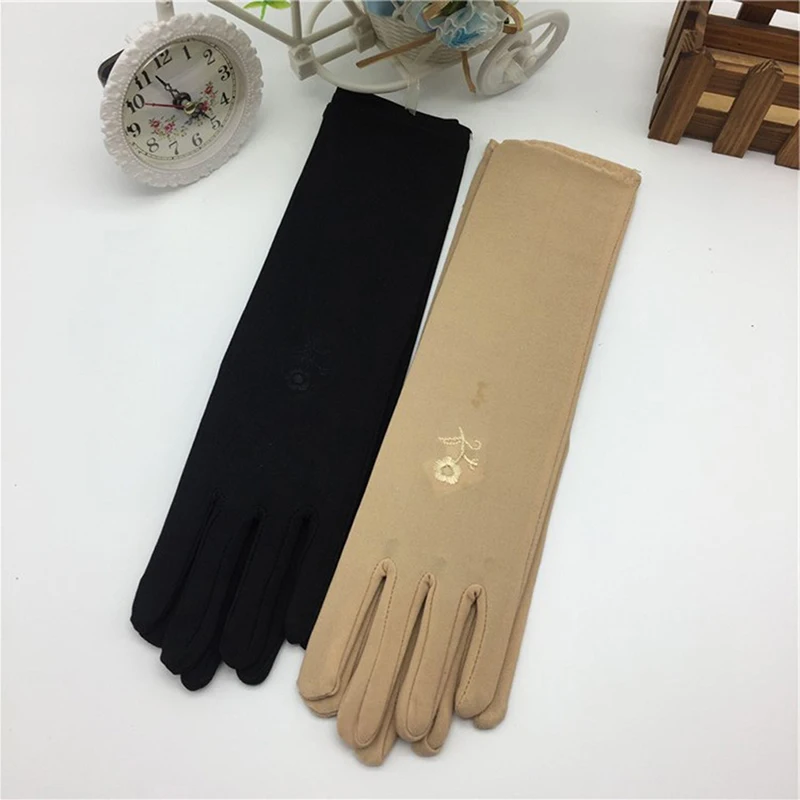 Дамски Тънки Еластични Ръкавици За Етикет със Средна дължина, Летни Дамски Слънчеви Ръкавици С Бродерия, Аксесоари За Шофиране на Кола Изображение 0